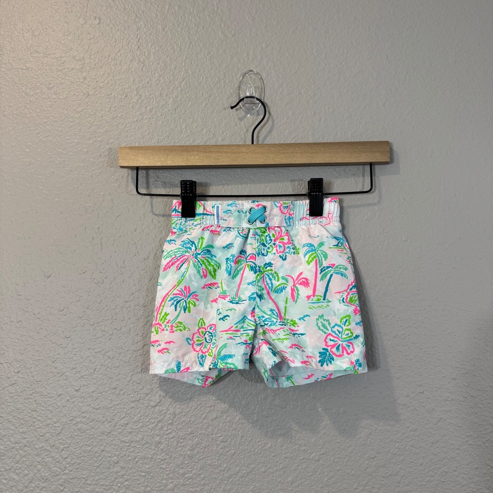 RuggedButts Boy's Size 6-12m Multicolor Palm Tree Flamingo Swim Trunks